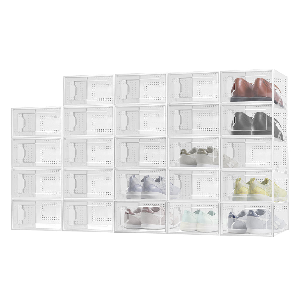 Premium 24-Pack White Plastic Shoe Organizer with Transparent Doors