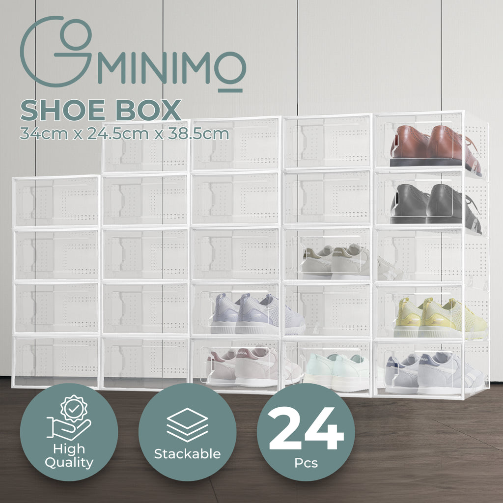 Premium 24-Pack White Plastic Shoe Organizer with Transparent Doors