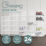 Premium 24-Pack White Plastic Shoe Organizer with Transparent Doors - Front View