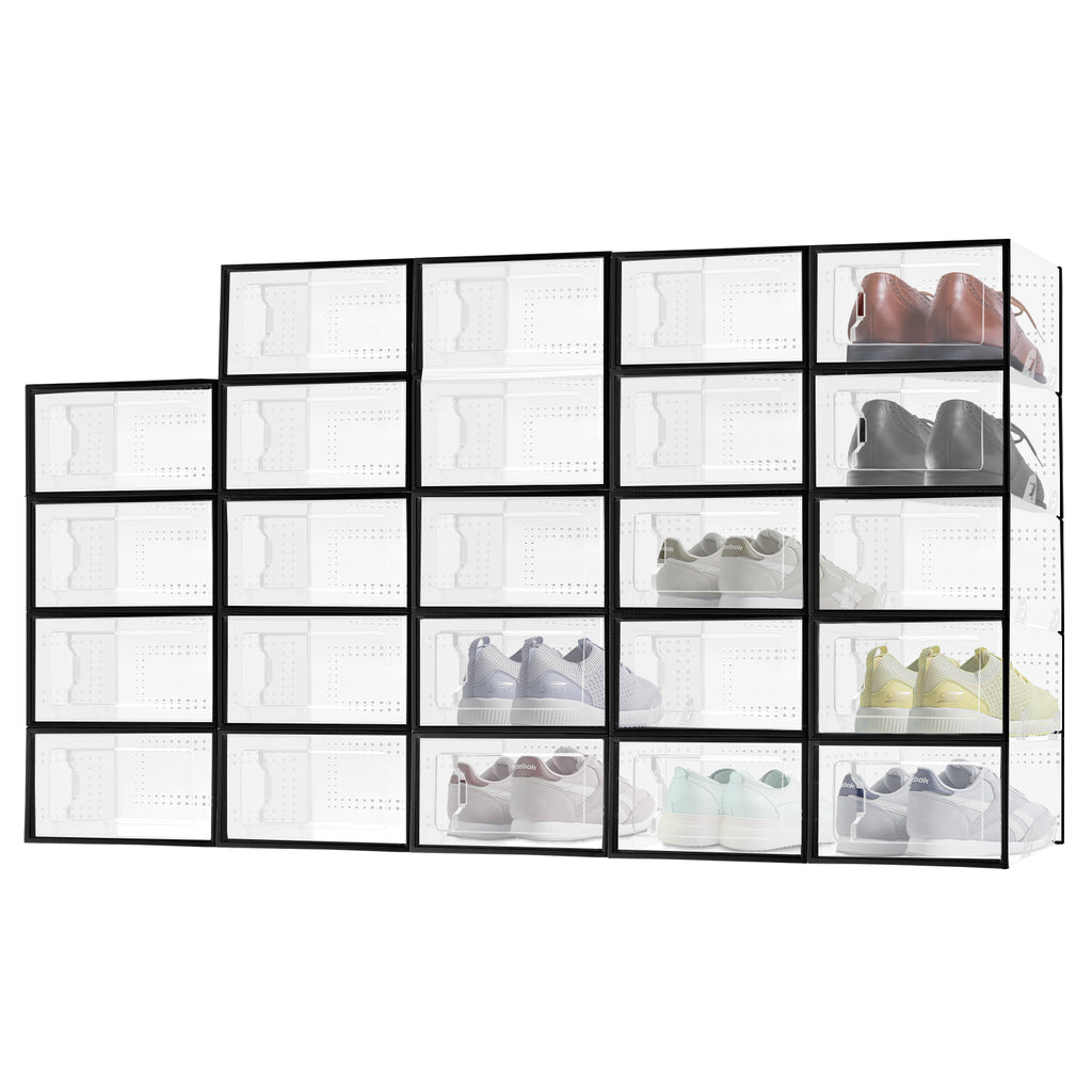 Premium 24-Pack Black Transparent Shoe Storage Boxes - GOMINIMO