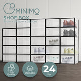 Premium 24-Pack Black Transparent Shoe Storage Boxes - GOMINIMO - Front View