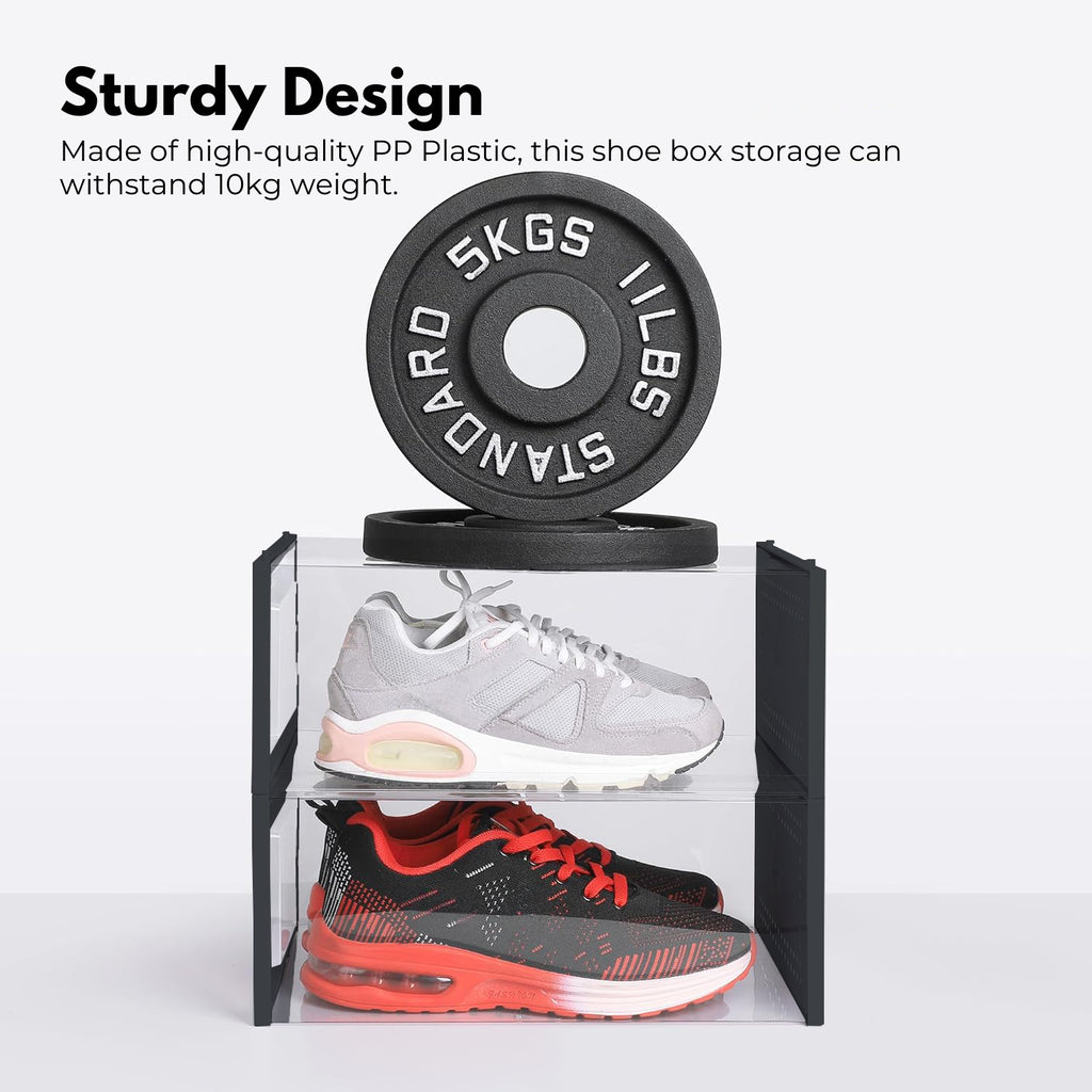 Premium 24-Pack Black Transparent Shoe Storage Boxes - GOMINIMO