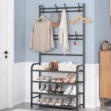 GOMINIMO Clothes Rack with Shoe Rack Shelves (Black) - Front View