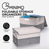 GOMINIMO 2 Pack 29L Foldable Storage Organizers (Gray + Beige) - Front View