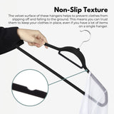 GOMINIMO 30 Pack of Non-Slip Velvet Suit Hangers with Tie Organisers (Black) - Top-Down View