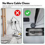 Set of Two Black Cable Management Boxes with Stylish Bamboo Lids - Top-Down View