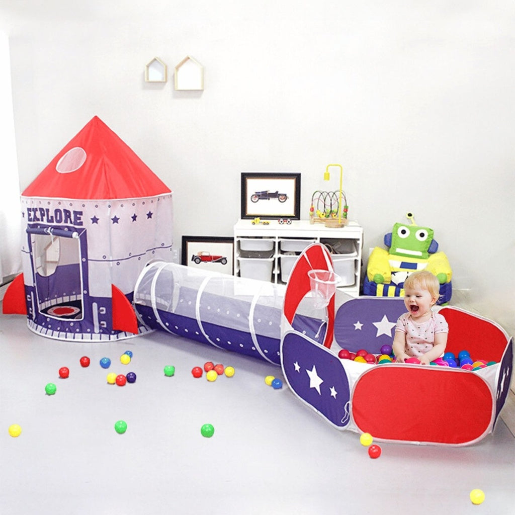 GOMINIMO Kids 3-in-1 Space Explorer Tent with Ball Pit (Vibrant Purple & Red)