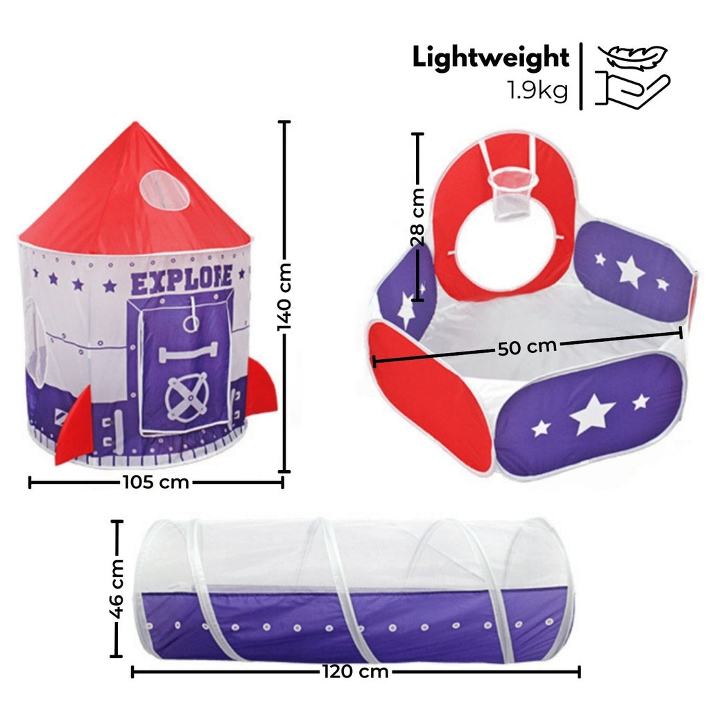 GOMINIMO Kids 3-in-1 Space Explorer Tent with Ball Pit (Vibrant Purple & Red)