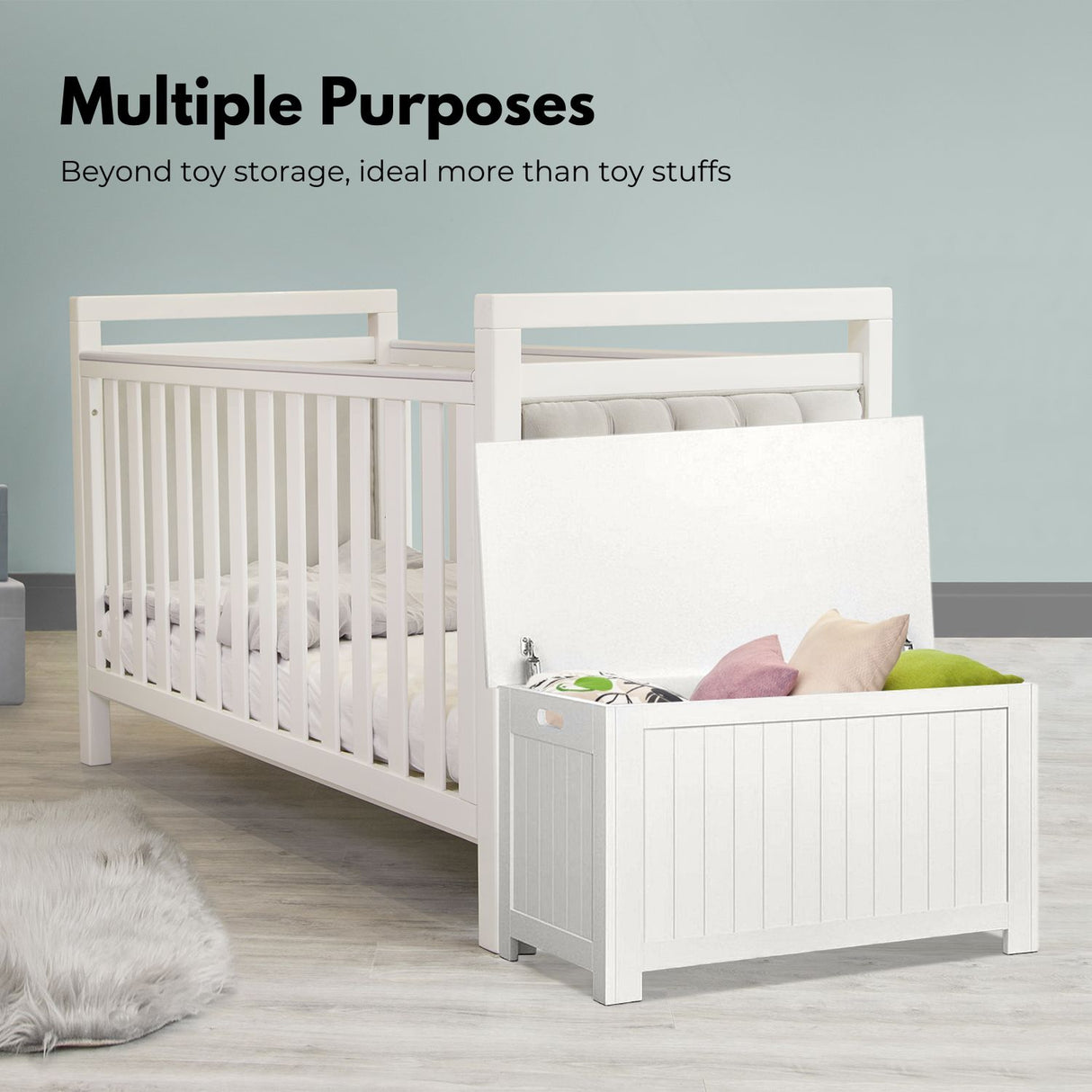 GOMINIMO White Kids Toy Organizer Chest with Lid and Safety Handle