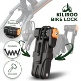 KILIROO Portable Bike Security Folding Lock with 4-Digit Code (Black) - Front View