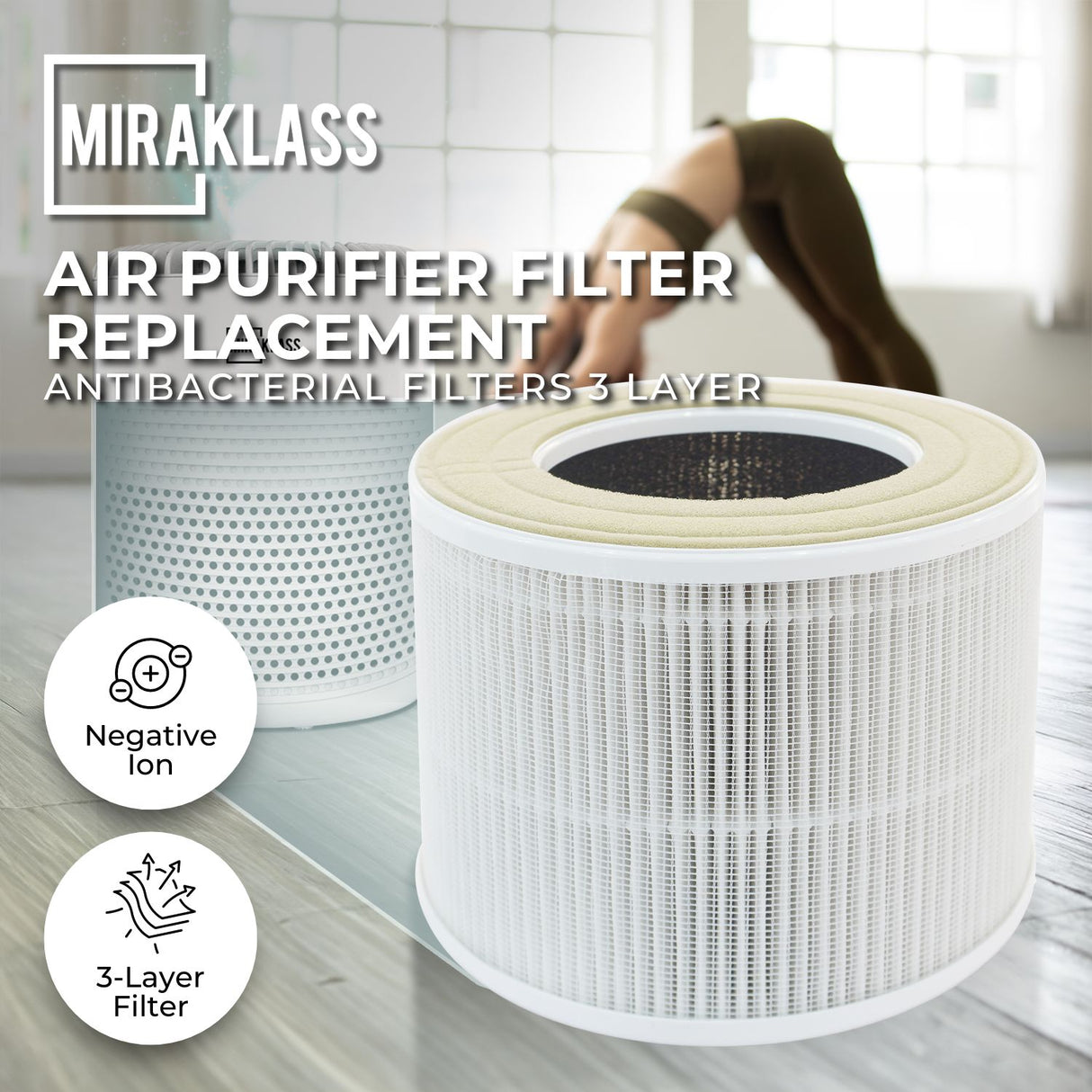 MIRAKLASS HEPA13 Antibacterial Replacement Air Purifier Filter for MK-KJ050C7-AWK