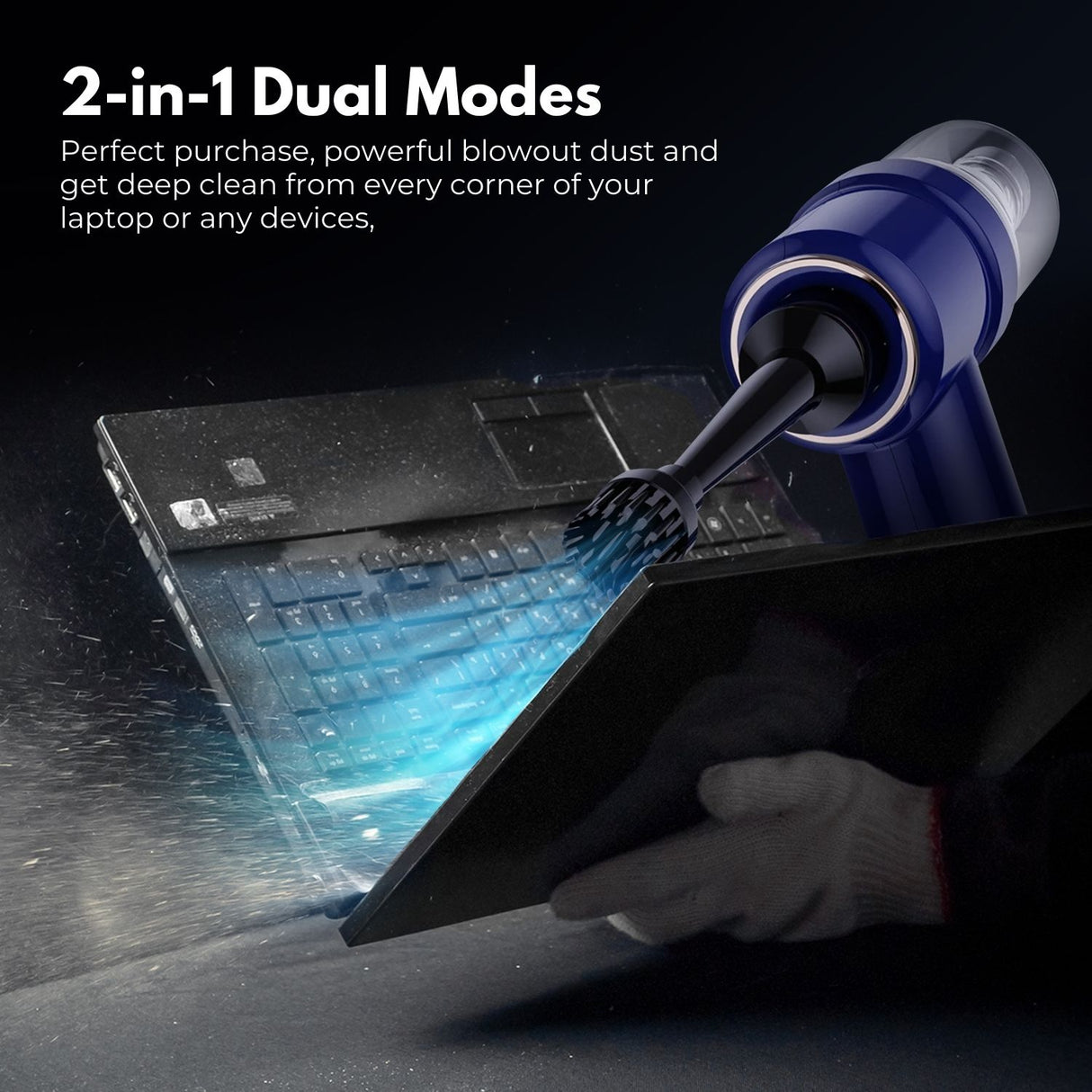 MIRAKLASS 45000RPM Cordless Rechargeable Air Duster & Car Vacuum Cleaner - Navy Blue