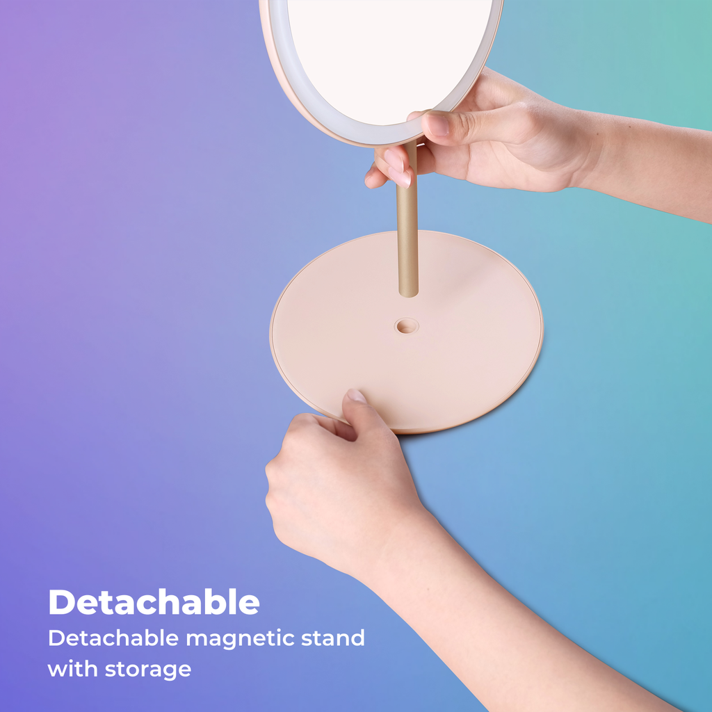 Pink Portable Makeup Mirror with Adjustable LED Light
