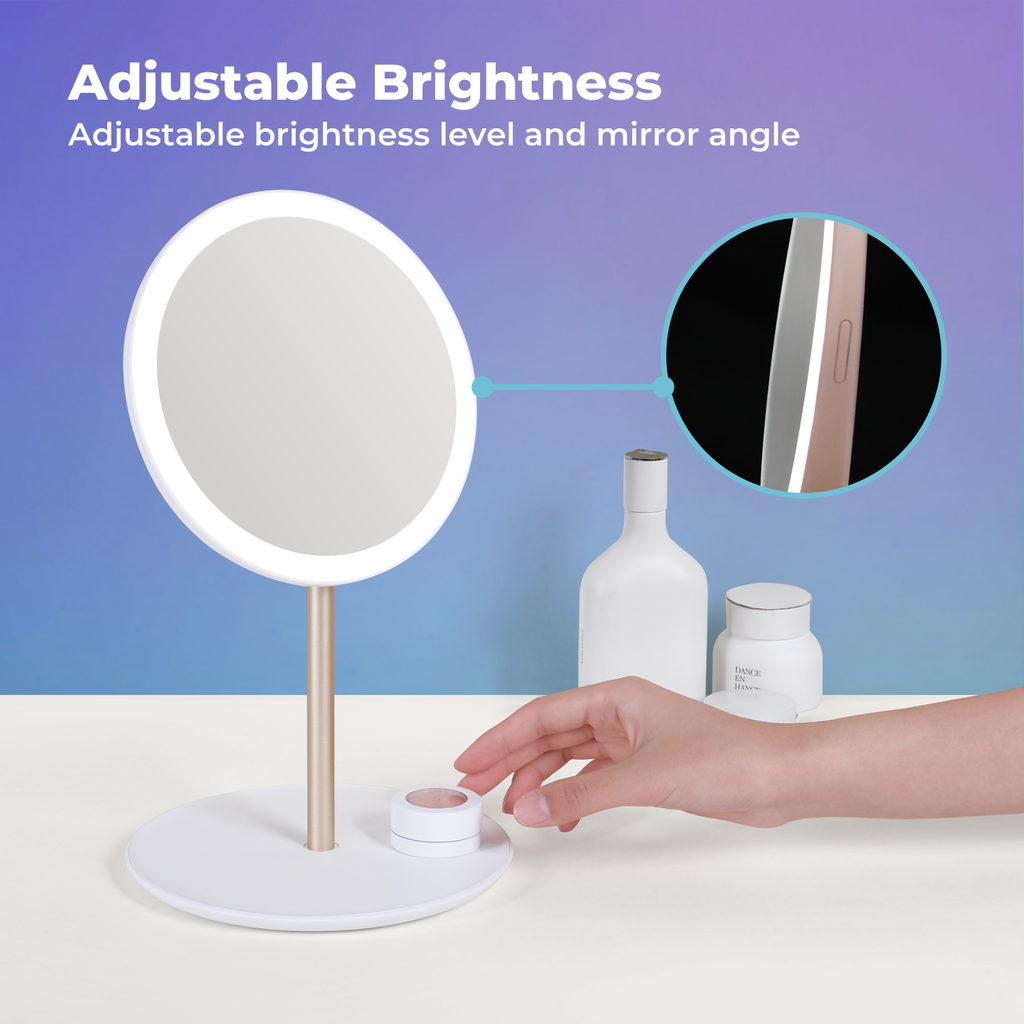 Pink Portable Makeup Mirror with Adjustable LED Light