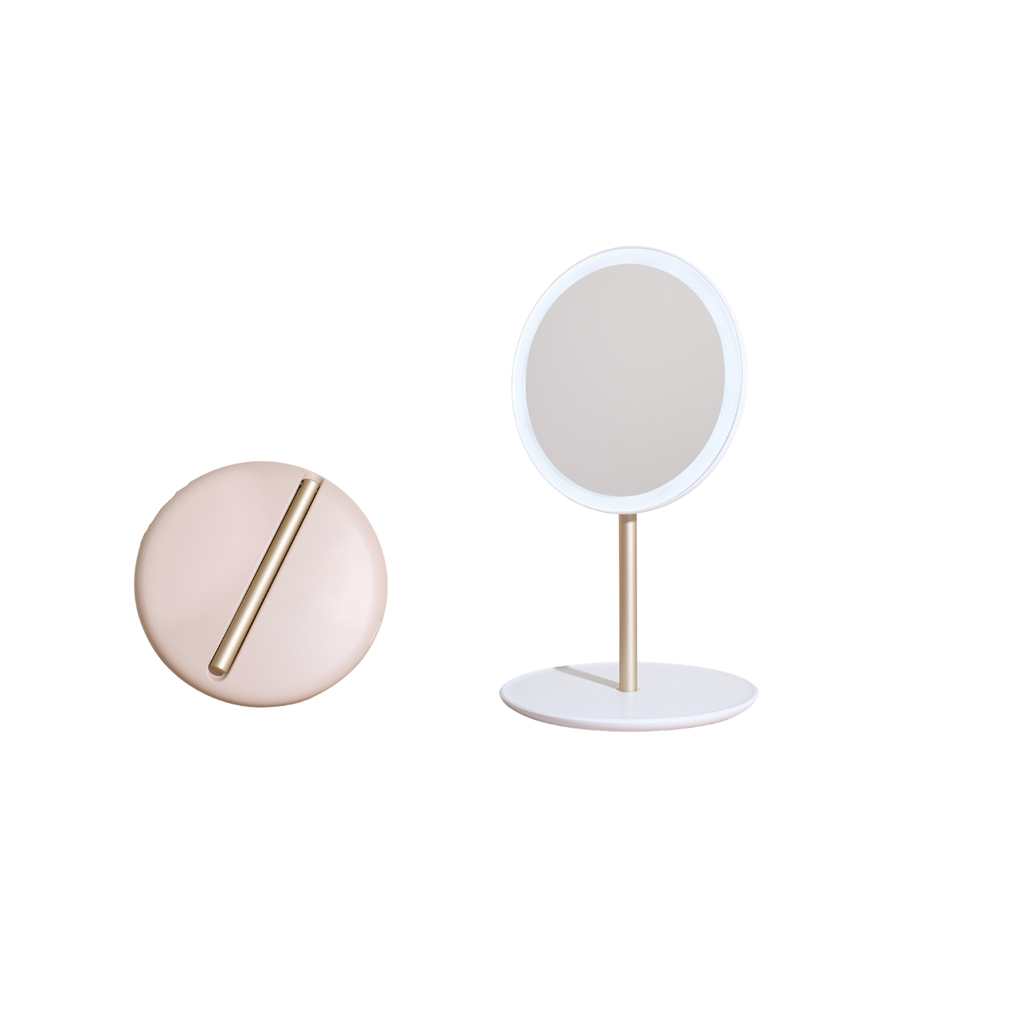 Pink Portable Makeup Mirror with Adjustable LED Light