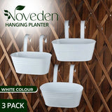 NOVEDEN 3 Pack Metal Iron Hanging Flower Pots with Detachable Hooks (White) - Front View