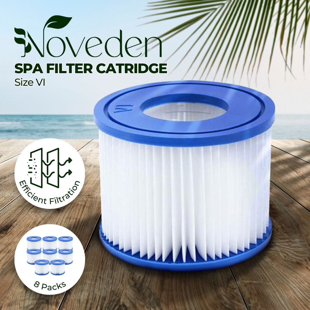 NOVEDEN 8-Pack Replacement Spa Filter Cartridges for Lay-Z-Spa (Type VI, Blue & White)
