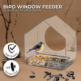 NOVEDEN Window Bird Feeder with Removable Tray Drain Holes and 4 Suction Cups (Transparent) - Front View