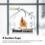 NOVEDEN Window Bird Feeder with Removable Tray Drain Holes and 4 Suction Cups (Transparent) - 45-Degree Angle