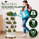 NOVEDEN 5 Tier Stacking Planter Vertical Garden with Heavy Duty Trolley Wheels (45cm) - Front View