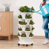 NOVEDEN 5 Tier Stacking Planter Vertical Garden with Heavy Duty Trolley Wheels (45cm) - Side View