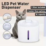 Floofi Pet Water Fountain Dispenser LED USB 3L - Front View