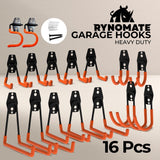 RYNOMATE 16 Pack Garage Hooks Heavy Duty (Orange) - Front View