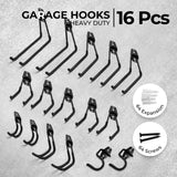 RYNOMATE 16 Pack Garage Hooks Heavy Duty (Black) - Front View