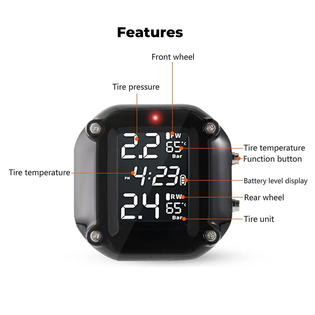 RYNOMATE Motorcycle Tire Pressure Monitoring System with Dual Sensors