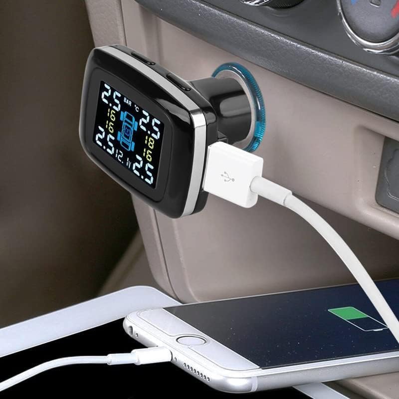 RYNOMATE 4-Sensor External Tire Pressure Monitoring System with LCD Display and Cigarette Lighter Charging