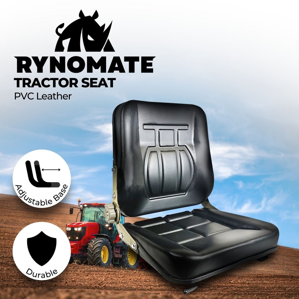 RYNOMATE Adjustable Universal Tractor Seat with Durable PU Leather and Thick Foam Padding (Black)