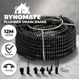RYNOMATE Plumber Drain Snake Pipeline Sewer Cleaner with Drill Bit Tool (Black) - Front View