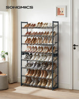 SONGMICS 8-Tier Shoe Rack Storage 32 pairs with Adjustable Shelves Gray - Front View