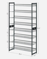 SONGMICS 8-Tier Shoe Rack Storage 32 pairs with Adjustable Shelves Gray - Side View