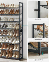 SONGMICS 8-Tier Shoe Rack Storage 32 pairs with Adjustable Shelves Gray - 45-Degree Angle
