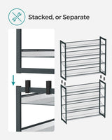 SONGMICS 8-Tier Shoe Rack Storage 32 pairs with Adjustable Shelves Gray - Close-Up Angle