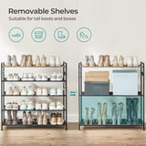 SONGMICS 5 Tier Shoe Rack Storage Organizer for 20-25 Pairs with 4 Hooks Rustic Brown LMR035B01 - Top-Down View