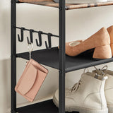 SONGMICS 5 Tier Shoe Rack Storage Organizer for 20-25 Pairs with 4 Hooks Rustic Brown LMR035B01 - Close-Up Angle