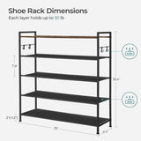 SONGMICS 5 Tier Shoe Rack Storage Organizer for 20-25 Pairs with 4 Hooks Rustic Brown LMR035B01 - Extra Image