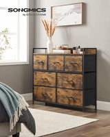 SONGMICS Dresser for Bedroom Chest of Drawers Rustic Brown and Black - Front View