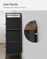 SONGMICS Dresser for Bedroom Chest of Drawers Rustic Brown and Black - Rear View
