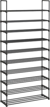 SONGMICS 10 Tier Metal Shoe Rack for 50 Pairs of Shoes Black - Front View