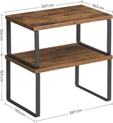 SONGMICS Cabinet Shelf Organizers Set of 2 Metal Kitchen Counter Shelves Rustic Brown - Close-Up Angle