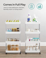 SONGMICS 4-Tier Slide Out Slim Rolling Storage Cart White - Close-Up Angle