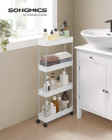 SONGMICS 4-Tier Slide Out Slim Rolling Storage Cart White - Low Angle