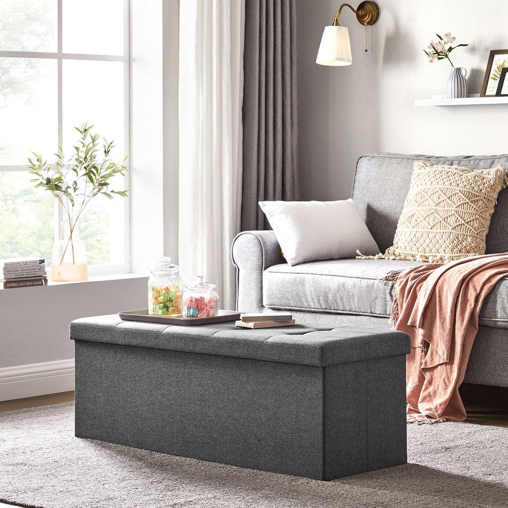 Chesterfield Style Dark Gray Folding Storage Ottoman Bench with 120L Capacity