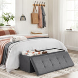 Chesterfield Style Dark Gray Folding Storage Ottoman Bench with 120L Capacity - Side View