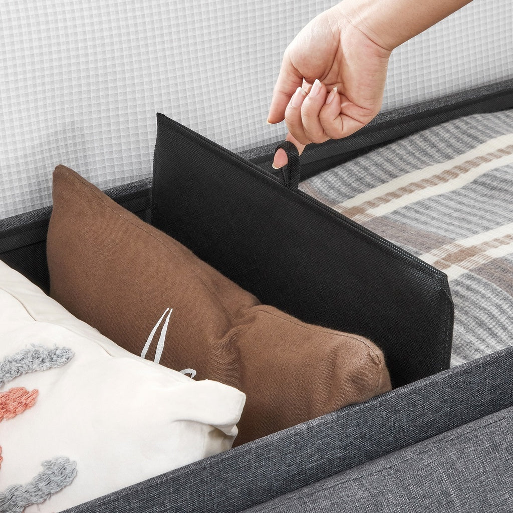 Chesterfield Style Dark Gray Folding Storage Ottoman Bench with 120L Capacity
