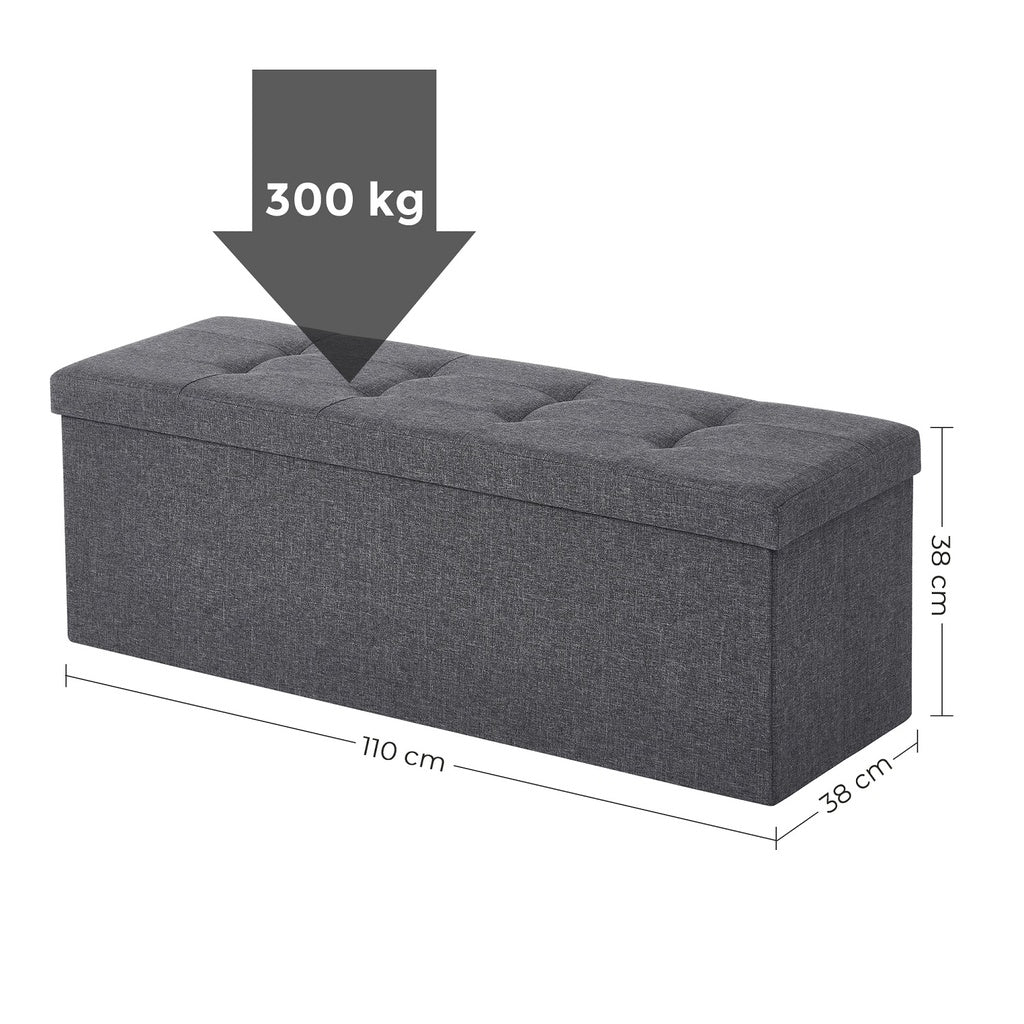 Chesterfield Style Dark Gray Folding Storage Ottoman Bench with 120L Capacity