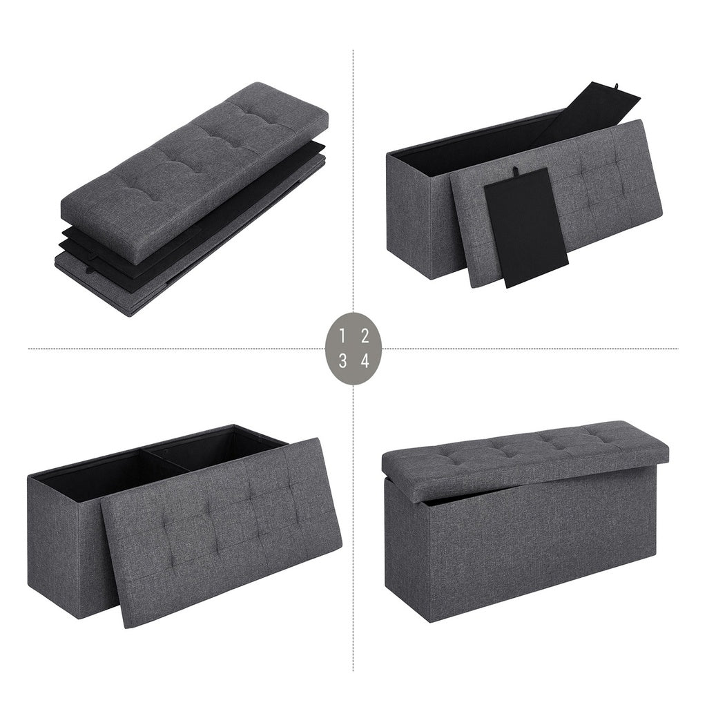 Chesterfield Style Dark Gray Folding Storage Ottoman Bench with 120L Capacity